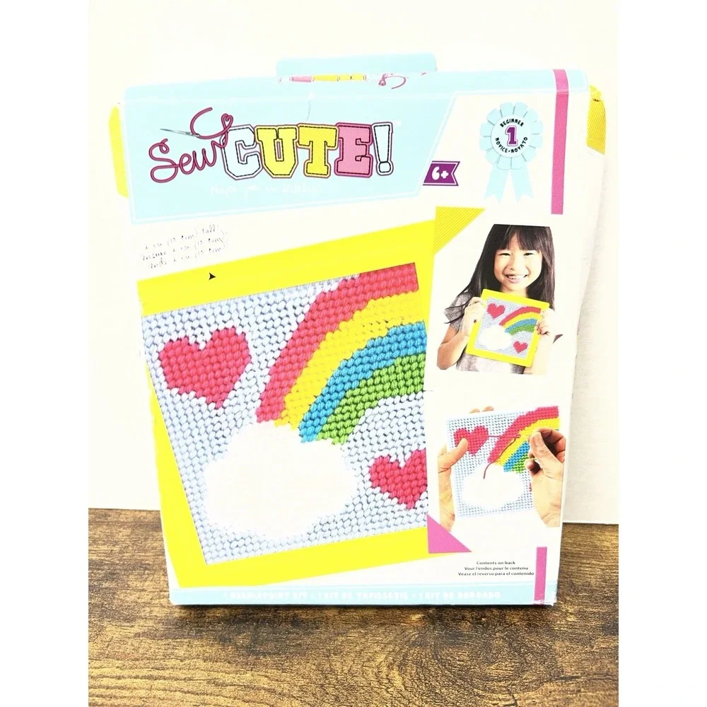 DIY Sew Cute Rainbow Heart‎ Kids Beginner Needlepoint Kit with Frame Craft